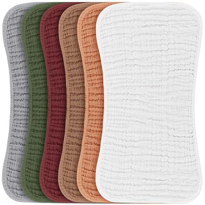 Konssy Muslin Baby Burp Cloths Sets for Unisex- 6 Pack Large 100% Cotton Burping Clothes for Newborn, Baby Girls and Boys