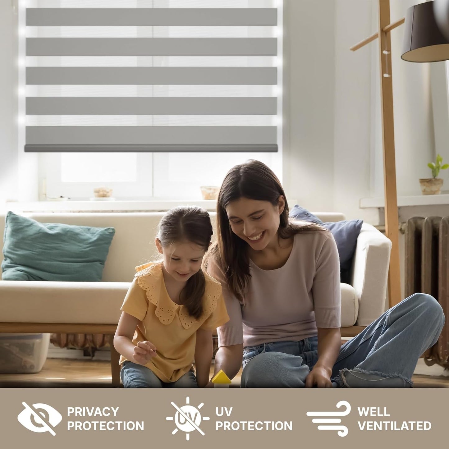 HESTIA Cordless Zebra Blinds Light Filtering Roller Shades UV Blocking Blackout Privacy Indoor Window Shades for Home Office Day and Night, Brown,33" W x 48" H