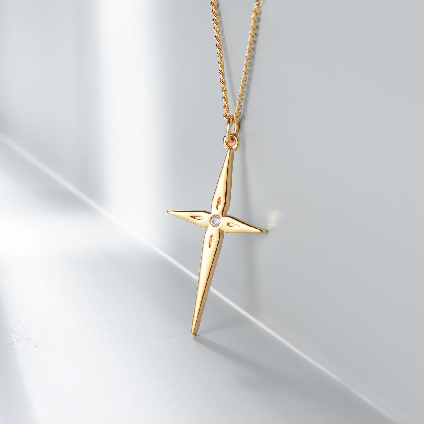 14K Gold Plated Cross Necklace, Cross Faith Arrow Zircon Pendant Dainty Chain Simple Tiny Jewelry Gift for Women