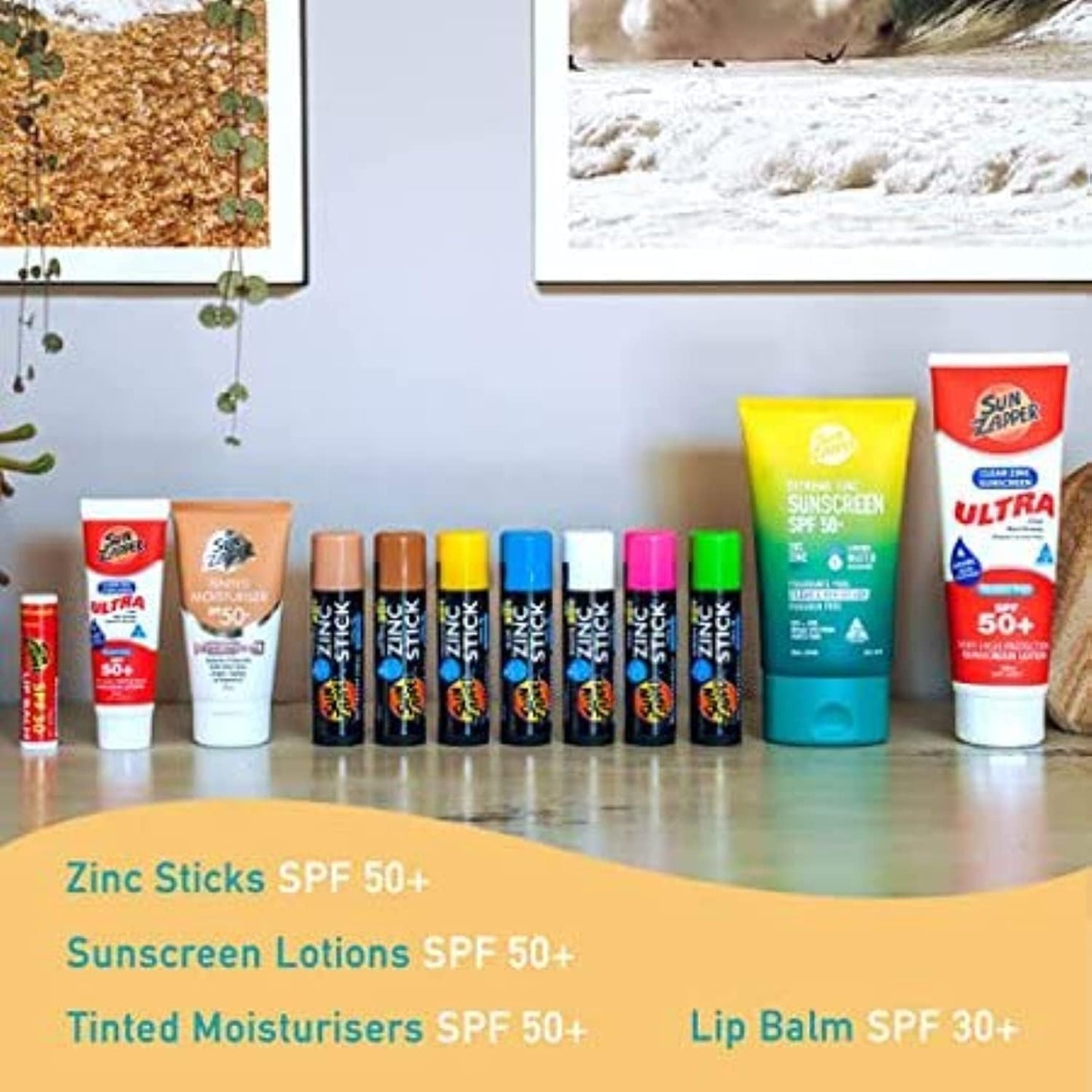 Sun Zapper Zinc Oxide Sunscreen Stick - SPF 50+ Tinted 4-Pack (Pink, Blue, Green, Yellow) - Sunscreen Stick, Zinc Sunscreen, Wat