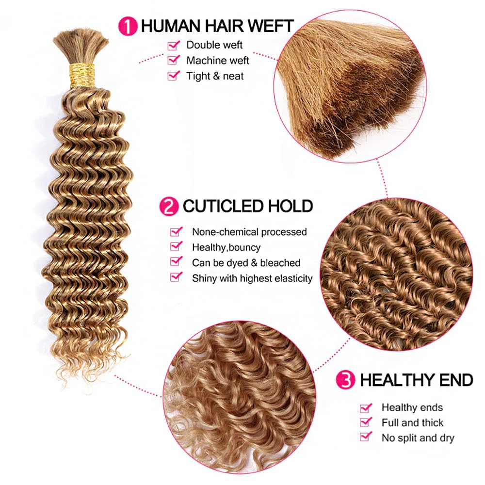 Human Braiding Hair for Boho Knotless Braids Deep Wave Bulk Human Hair for Braiding Hair Wet and Wavy Brazilian Virgin Human Boh