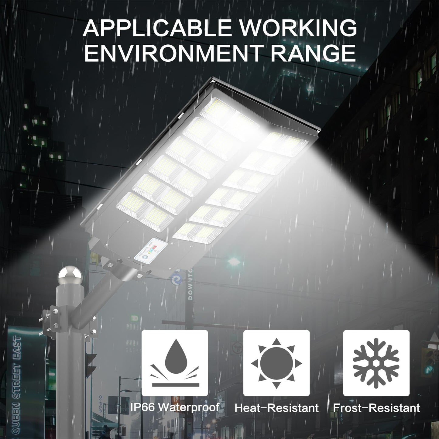 Deepn Solar Street Lights, 4200W, 450000 Lumens, Waterproof, Motion Sensor, Remote Control, Black, Model BC1501