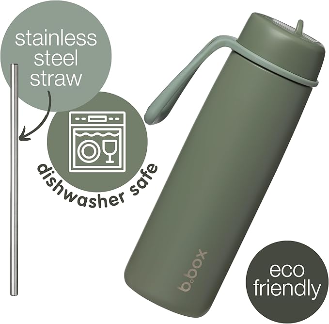 b.box Triple Insulated 23oz Water Bottle w/Stainless Steel Straw. 44 Hours Cold. Leak Proof Tumbler with Lid and Straw for Travel, Gym & School. BPA Free Sports Water Bottles.