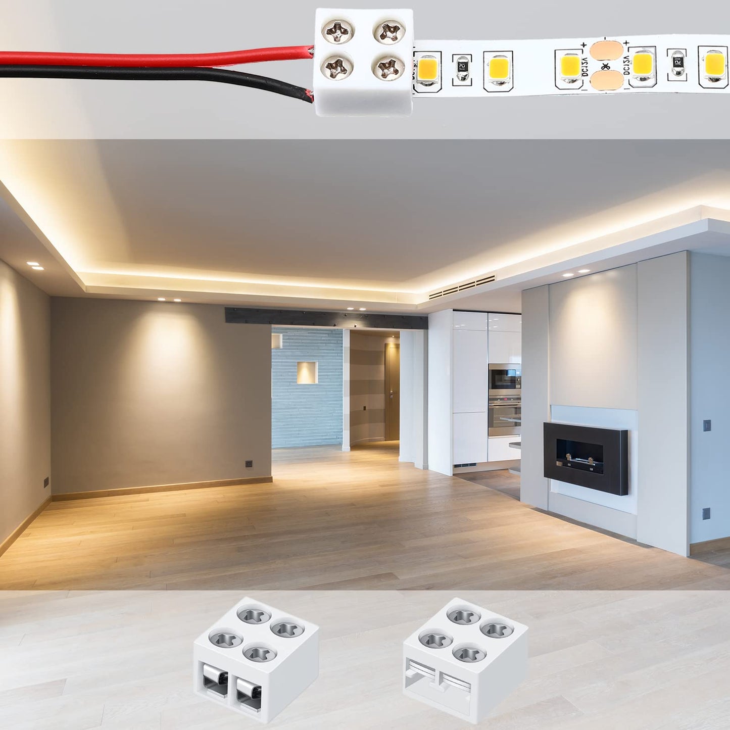 25 Pack Solderless White Led Tape Light Connectors Tighten Screw Terminal Blocks 2 Pin 10mm Connector with Screwdriver Wire to Strip Connector for 5v 12v 24v Monochrome LED Low
