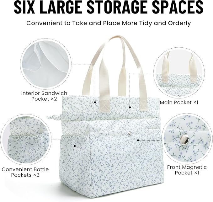 MEXS Lunch Bag for Women Reusable Drawstring Insulated Lunch Box Stain-Resistant Large Cinch Closure Lunch Bags for Work Office (lavender)