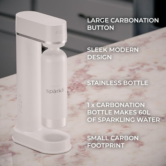 FIZZIT Fizz & Flavor Spark Bundle | Soda Maker with 12-Flavor Drink Mix Variety Pack & 1 CO? Cylinder | Customizable Carbonation, Eco-Friendly, No Electricity Needed