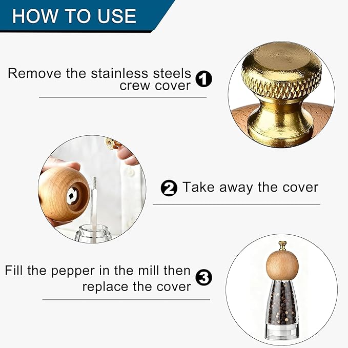 Pepper Grinder Set Salt and Pepper Grinder Set Manual Salt Grinder Pepper Mill Set with Adjustable Coarseness Acrylic Salt and Pepper Shakers, Ceramic Blade Grinding Spices Enjoy Most Delicious Steak
