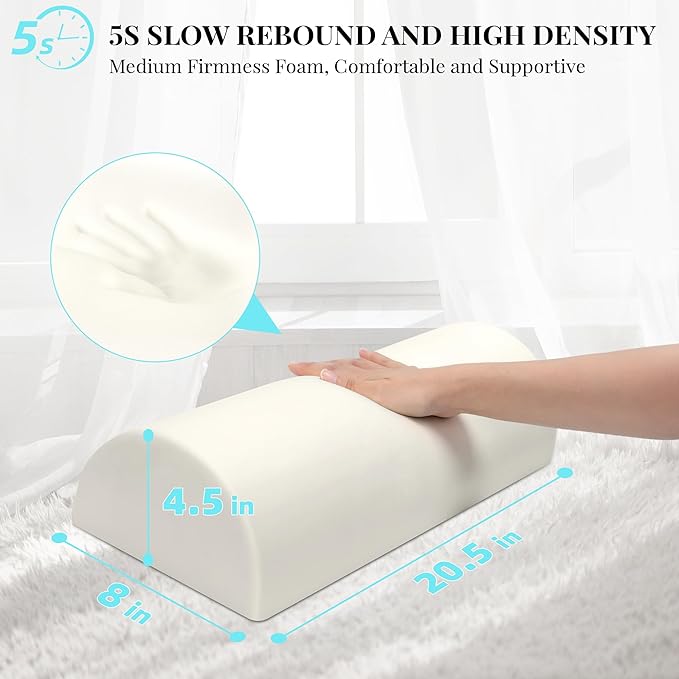 Knee Pillow for Side Sleepers Memory Foam Leg Pillows for Sleeping Yoga Bed Half Moon Bolster Pillow for Neck Pain Relief with Pillowcase 20.5x8x4.5 Inches(Fleece Grey, Standard Size)