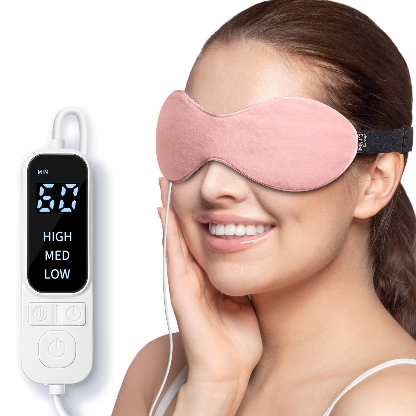 YFONG Heated Eye Mask for Dry Eyes, Stye and Migraines, USB Electric Eye Mask with 3 Temperature Settings & 4 Time Controls, Warm Eye Compress with Washable Cover for Eye Strain,Puffy and MGD (Pink)