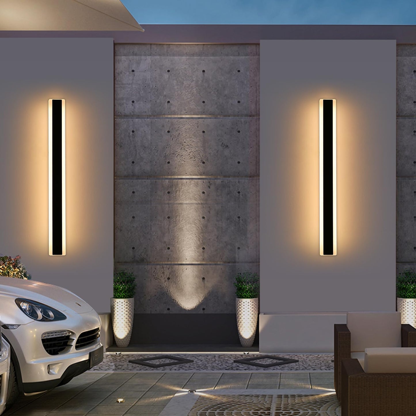 Mikeru 2Pack 39.3Inch Outdoor Wall Light Fixtures  3000K Modern Exterior Lights For House Ip65 Waterproof Rust Outdoor Light Fixtures Hardwire Wall Mount Exterior Lighting For Shop Garage