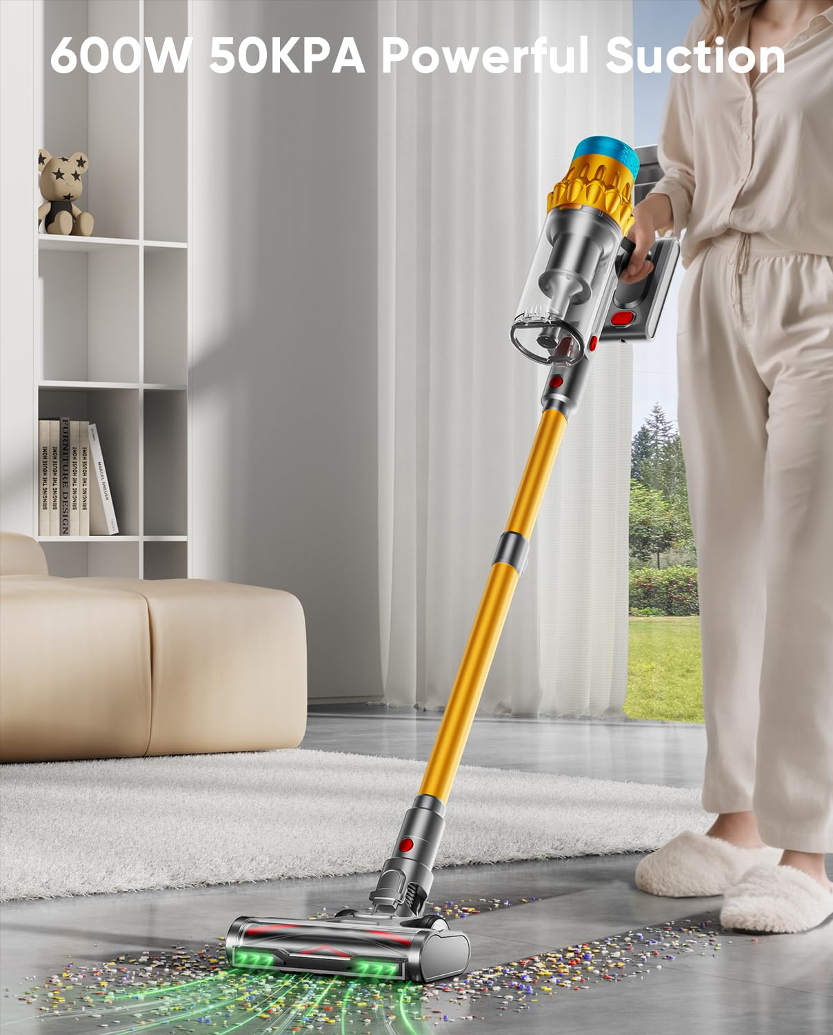 Cordless Vacuum Cleaner, 600W/50Kpa, Max 70 Mins Runtime, Self-Standing Vacuum Cleaners For Home, Anti-Tangle Stick Vacuum, Smar