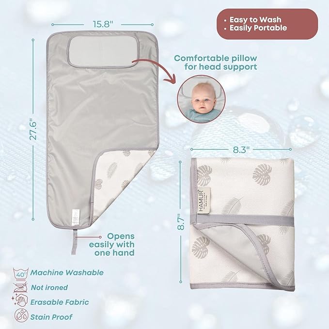 Hamur Home Portable Changing Pad – Waterproof, Washable & Easy Wipe Clean, Foldable Travel Baby Changing Mat for Diaper Bag, Compact & Lightweight, Must-Have for Newborns (Leaves Pattern)