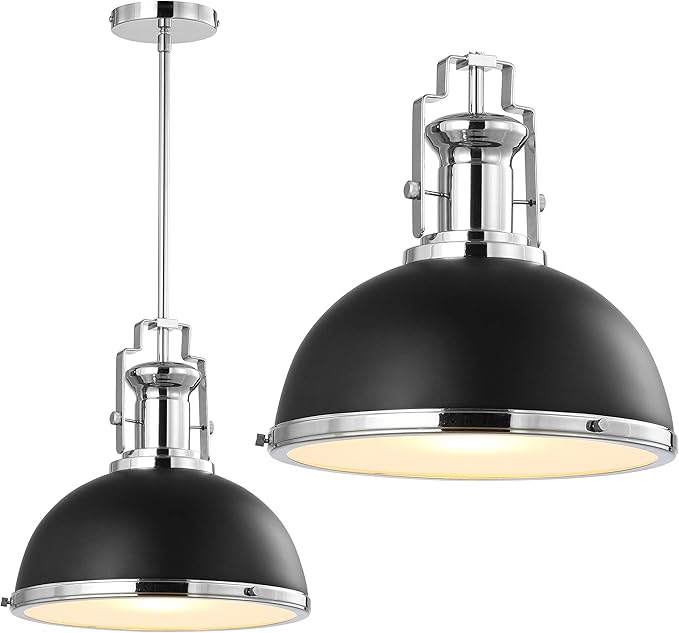 JONATHAN Y JYL9536B Homer 13" Adjustable Iron/Glass Vintage LED Kitchen Pendant for Living Room Bedroom, Classic Cottage, Black/Chrome