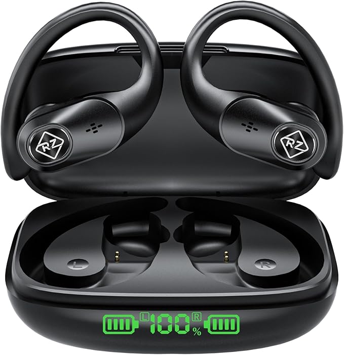 Wireless Earbuds Bluetooth Headphones 96H Playtime LED Display Waterproof Built in Mic Deep Bass Sound Secure Over Ear bud...