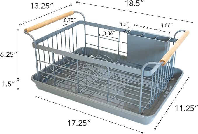 Yamazaki Home Sink Removeable Drainer Tray, Kitchen Drying Organizer Holder, One Size, White Steel + Wood | Dish Rack, Gray