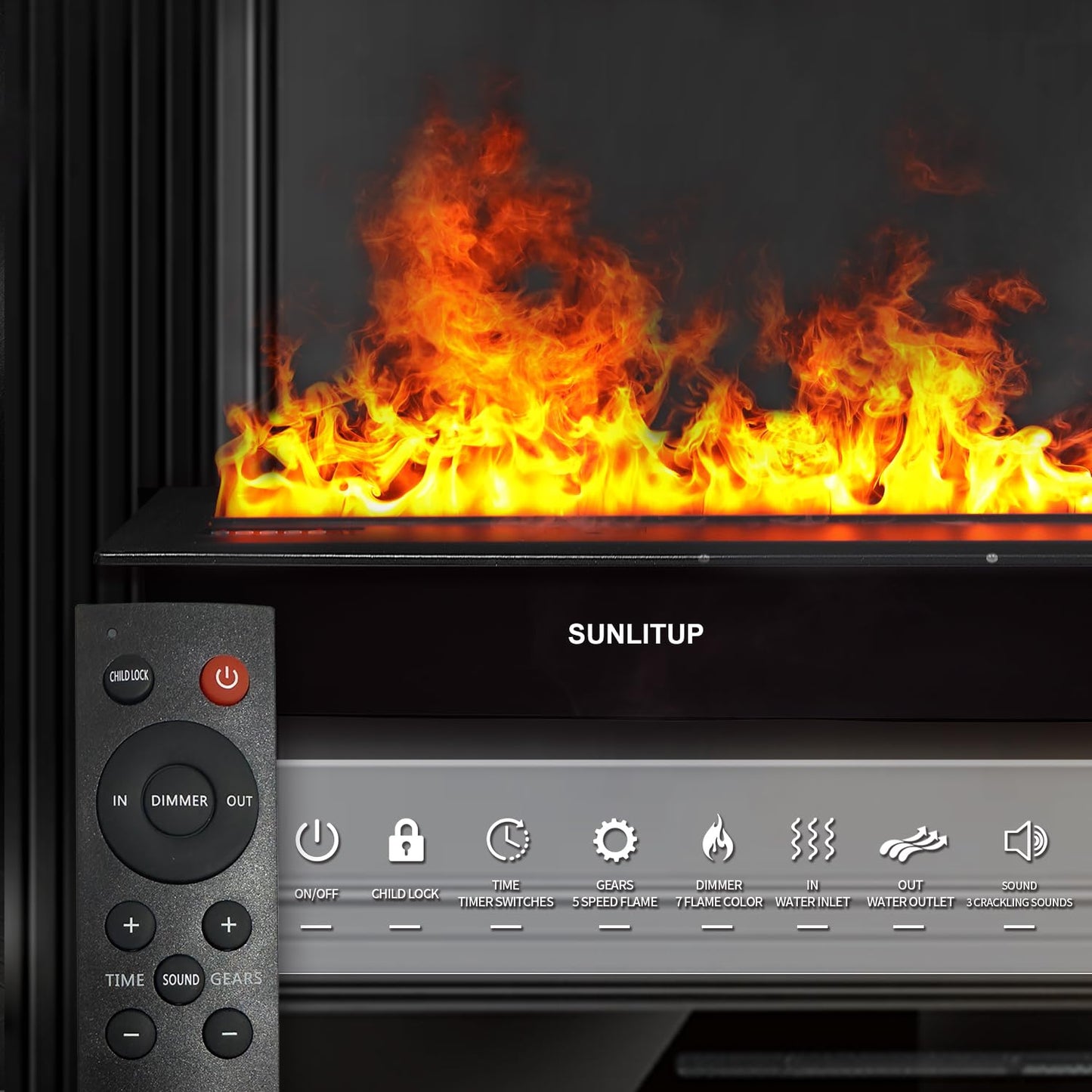 Electric Fireplace 47.3, Water Vapor Fireplace Remote & Panel Touch & Smart App, Steam Fireplace Realistic Flame, Fireplace Humi