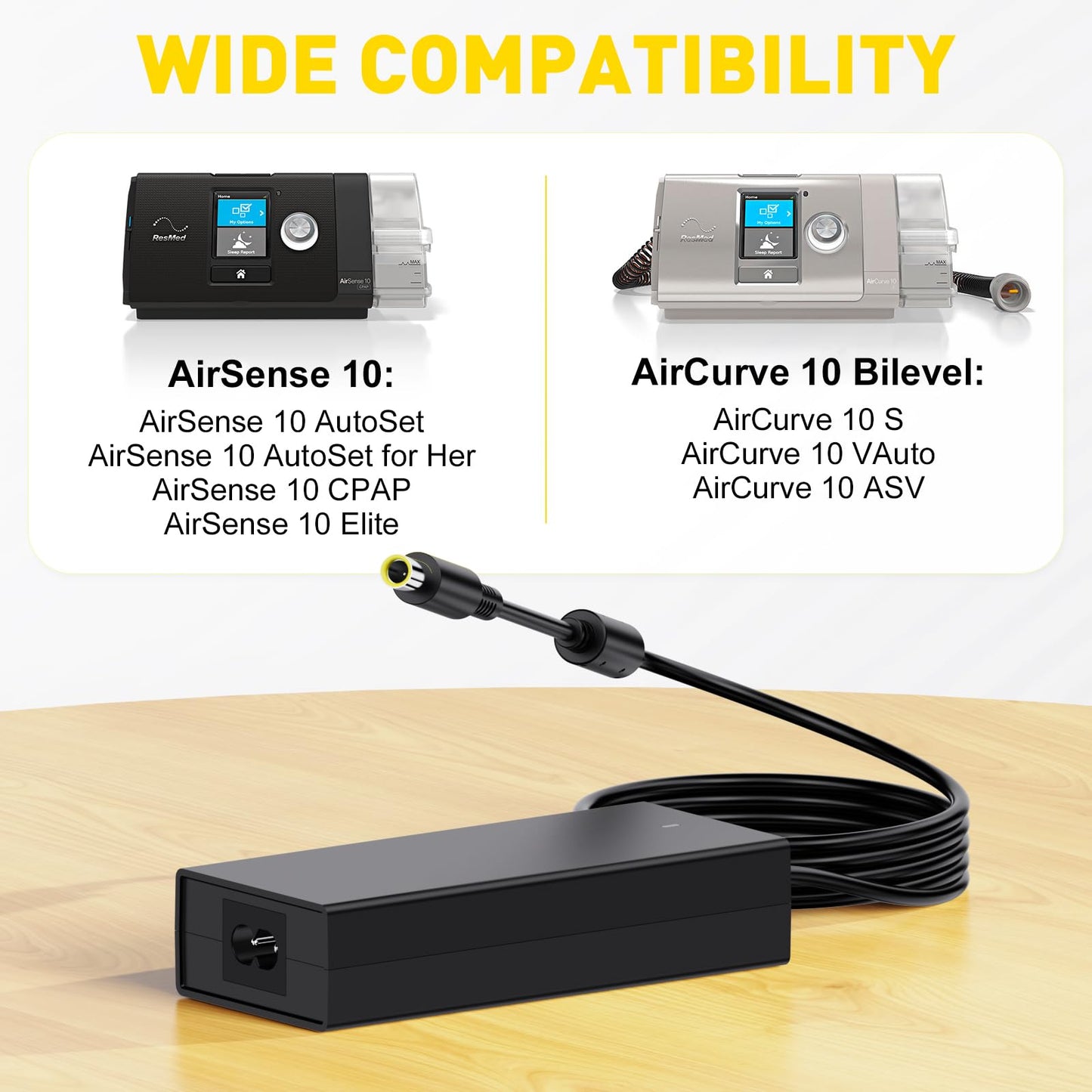 90W AC Adapter Replacement for Resmed AirSense 10 CPAP Machine/Elite/AutoSet/AutoSet for Her, AirSense 10 Power Cord; AirCurve 10 Bilevel 10 S/10 VAuto/10 ASV; 370001, resmed airsense 10 Power Supply