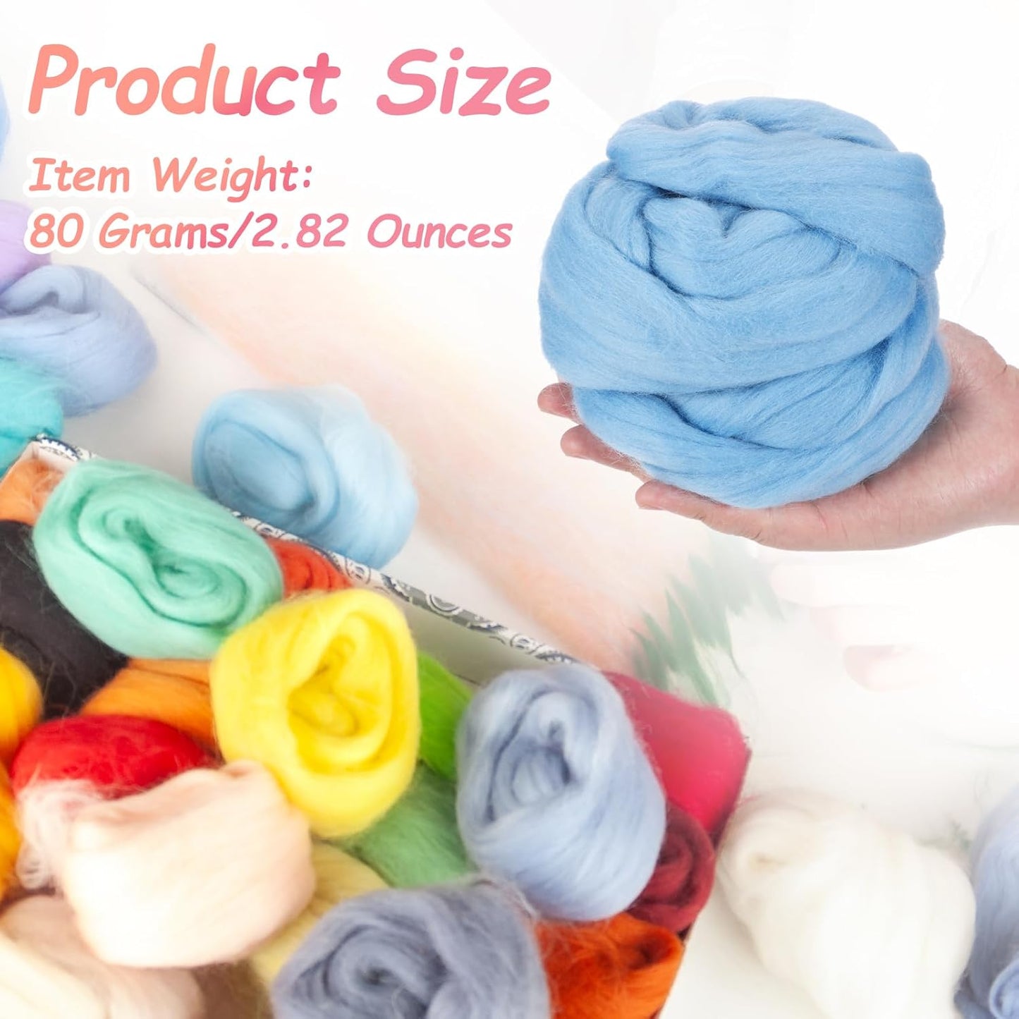 PATIKIL Wool Roving Yarn, 80G/2.82OZ Soft Felting Wool Pure Chunky Roving Yarn Bulk for Needle Felting Knitting Blanket Spinning Weaving DIY Craft, Blue