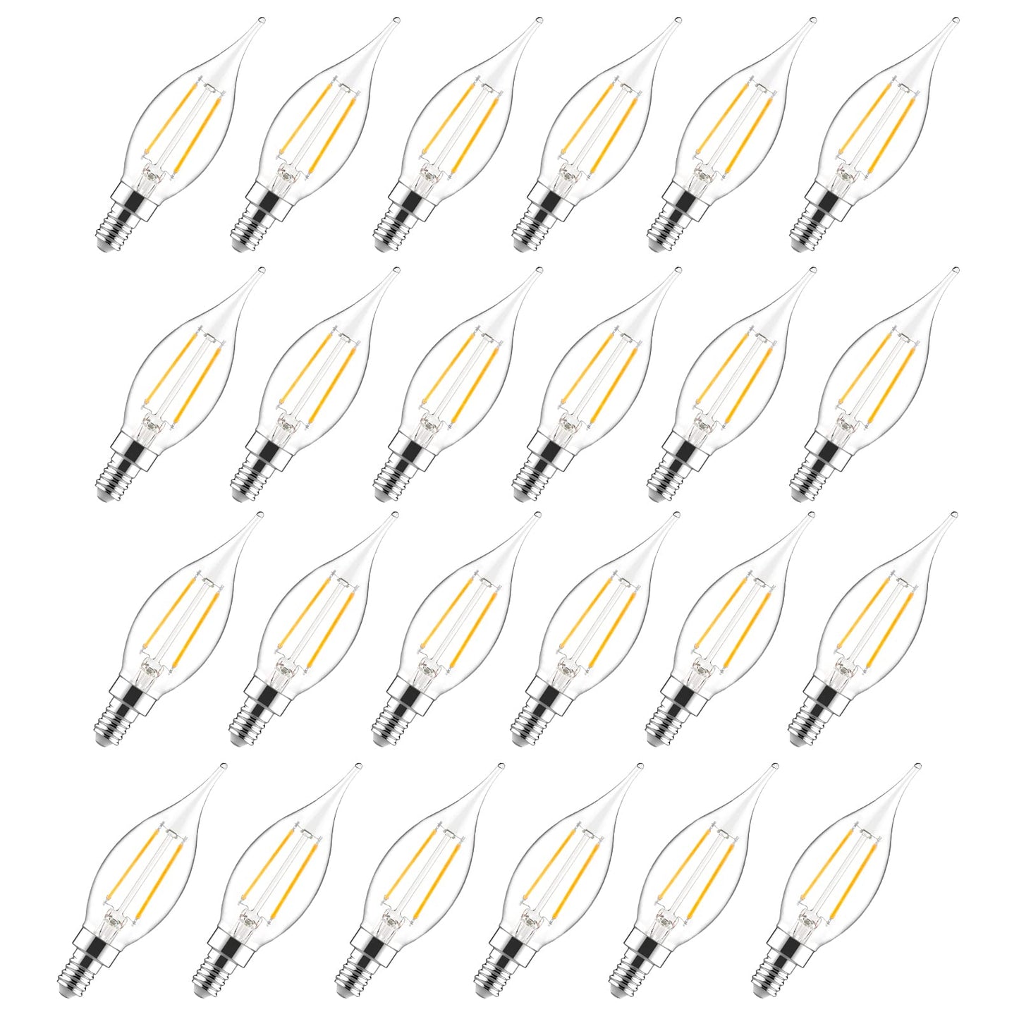 Sengled Candelabra LED Light Bulbs, Dimmable, 40W Equivalent, CA10 Flame Tip, 2700K Soft White, 24 Count, Glass