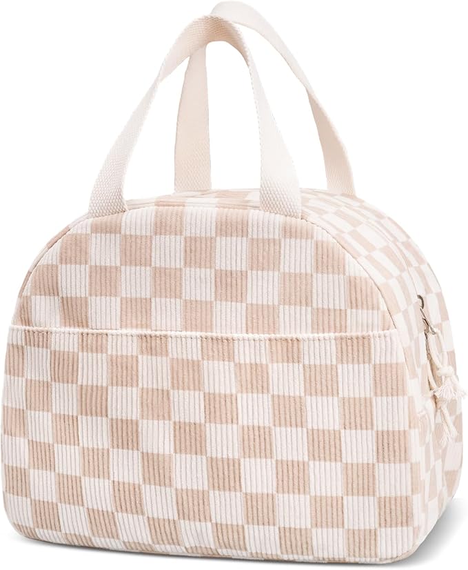 Lunch Box for Women,Cute Corduroy Lunch Tote Bag,Reusable Insulated Lunch Box,Large Capacity Cooler Bag with Compartments for Work, Picnics or Travelling