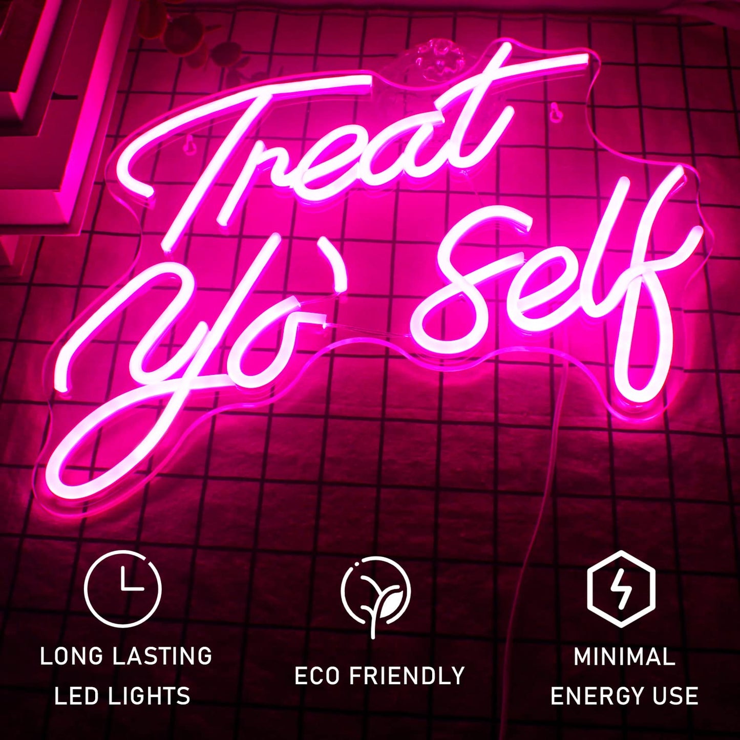 Gamerneon Pink LED Neon Sign - inTreat Yourselfin Acrylic Light for Bedroom & Party Decor