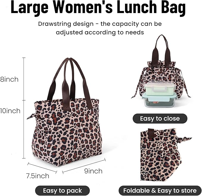 MEXS Lunch Bag for Women Reusable Drawstring Insulated Lunch Box Stain-Resistant Large Cinch Closure Lunch Bags for Work Office