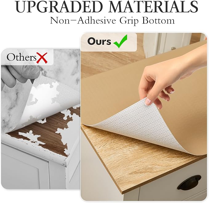 Beautysaid Shelf and Drawer Liner for Kitchen Cabinet, Non Adhesive Non Slip Shelf Paper Waterproof Washable Thickened for Dresser Pantry Shelve Bathroom Protector Liner(Beige,23.6 in x 10 FT)
