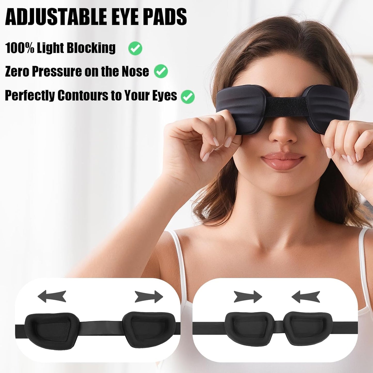 Fismool 100% Blackout Sleep Eye Mask for Women Men, Zero Pressure Sleeping Mask - Sleeping Mask and Eyelash Friendly Night Blindfold, Adjustable Ultra Soft Comfortable for Dry Eye Mask (Black)
