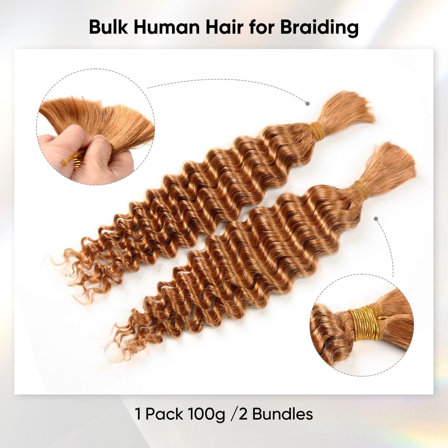 Human Braiding Hair 16 Inch 100g Honey Blonde Deep Wave Bulk Hair for Braids No Weft Curly Bundles Human Hair Extensions for Boh