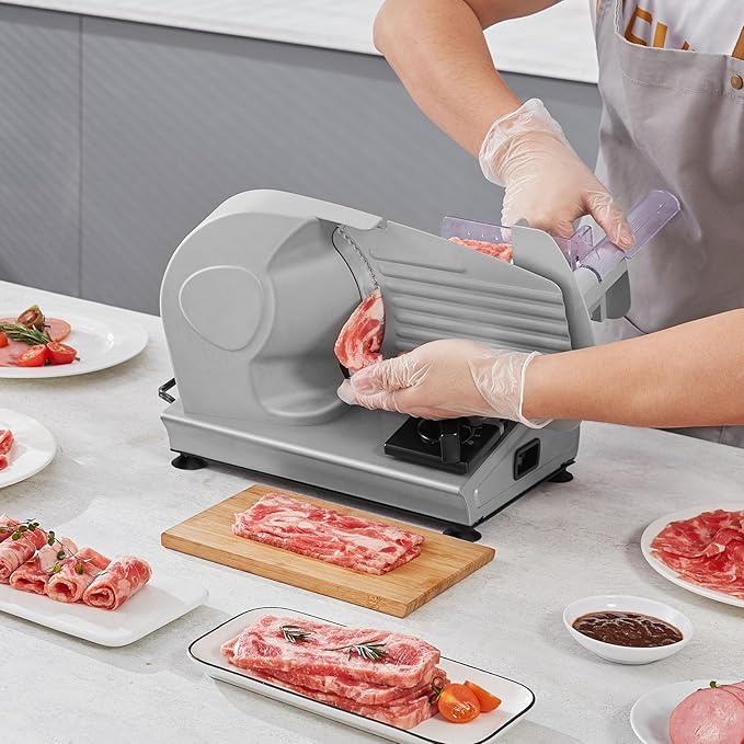 VEVOR Meat Slicer, 180W Electric Deli Food Slicer, 7.5 inch Meat Cutter with a Premium SUS420 Blade, 0-0.6 inch Adjustable Thickness, ETL Certified Food Slicer Machine for Home Use