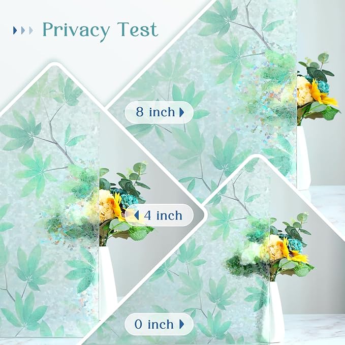Haton Window Privacy Film, Rainbow Decorative Film, Stained Glass Window Clings, Static Cling UV Blocking Heat Control Tint Sticker for Home Door, Leaf Rainbow, 35.4" x 78.7" Non-Adhesive