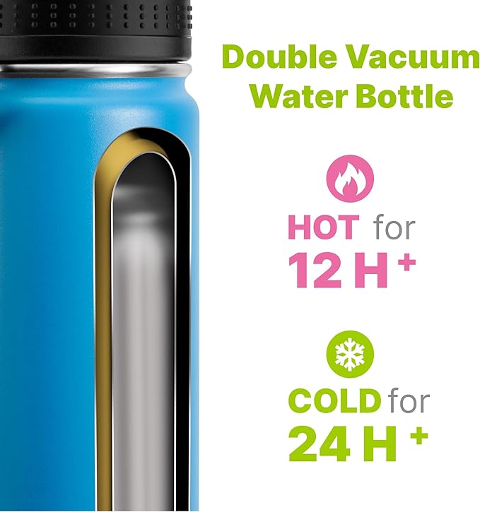 12 oz Water Bottle Stainless Steel Vacuum Insulated Wide Mouth Sports Flask, 2 Pack Water Bottle with Leakproof Spout Lid (Canyon Red-Sky Blue)