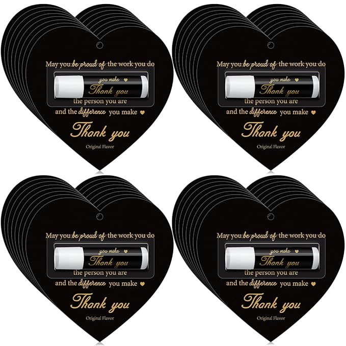 30 Pack Christmas Employee Appreciation Gift Lip Balms Bulk Staff Teacher Team Volunteer Thank You Gift Thanksgiving Christmas Appreciation Party Favor for Women Men(Heart,Black Gold)