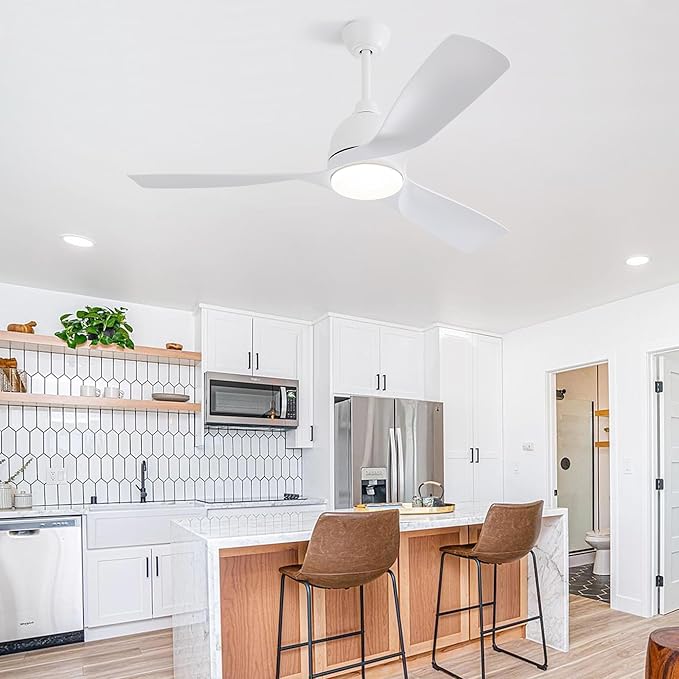 NicBex Ceiling Fan 54 Inch Indoor Modern Ceiling Fans with Lights and Remote Control Reversible Ceiling Fan with 3 ABS Blades and Double Finish for Living Room, Bedroom, White