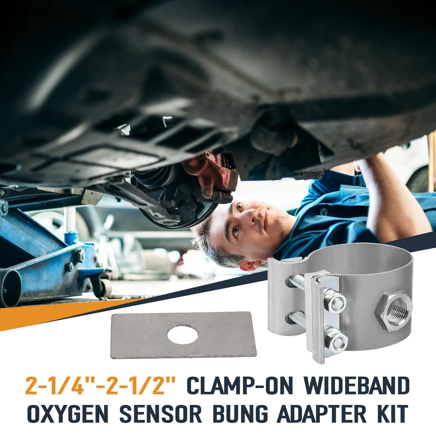 Oxygen Sensor Adapter for 2-1/4"-2-1/2" Clamp-On Wideband Oxygen Sensor Pipe, Sensor Bung Adapter Kit for Automotive Exhaust Systems, No Weld Design, 1 Pack