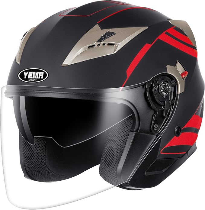 YEMA Open Face Motorcycle Helmets, DOT Approved 3/4 Moped Helmet Dual Visor Quick Release Buckle, Helmets for Adults Motor...