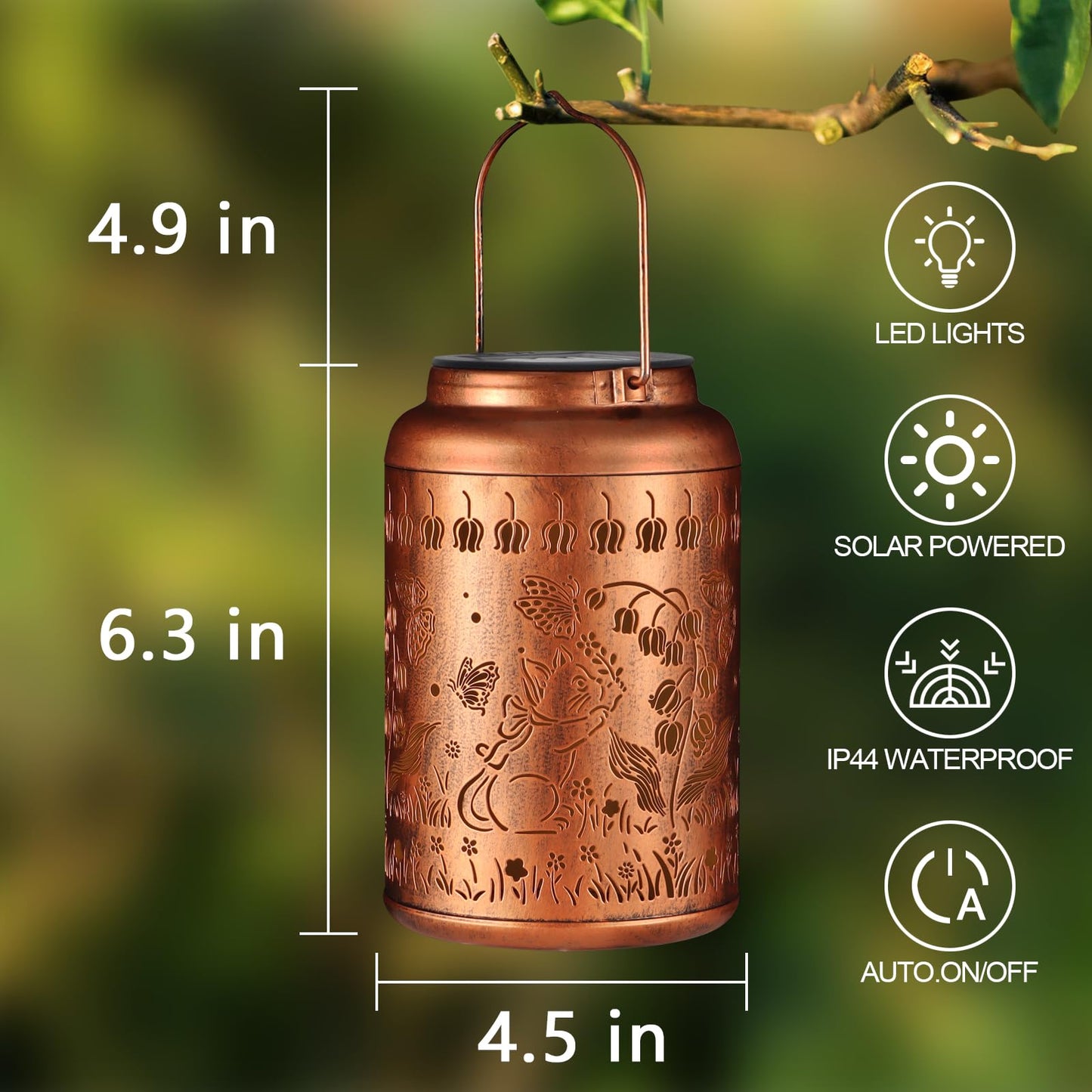 Tepaken Solar Lantern Hummingbird Garden Decor, Waterproof, Gold, T-DL-106, Hanging Lights for Yard, Patio, Backyard, Porch