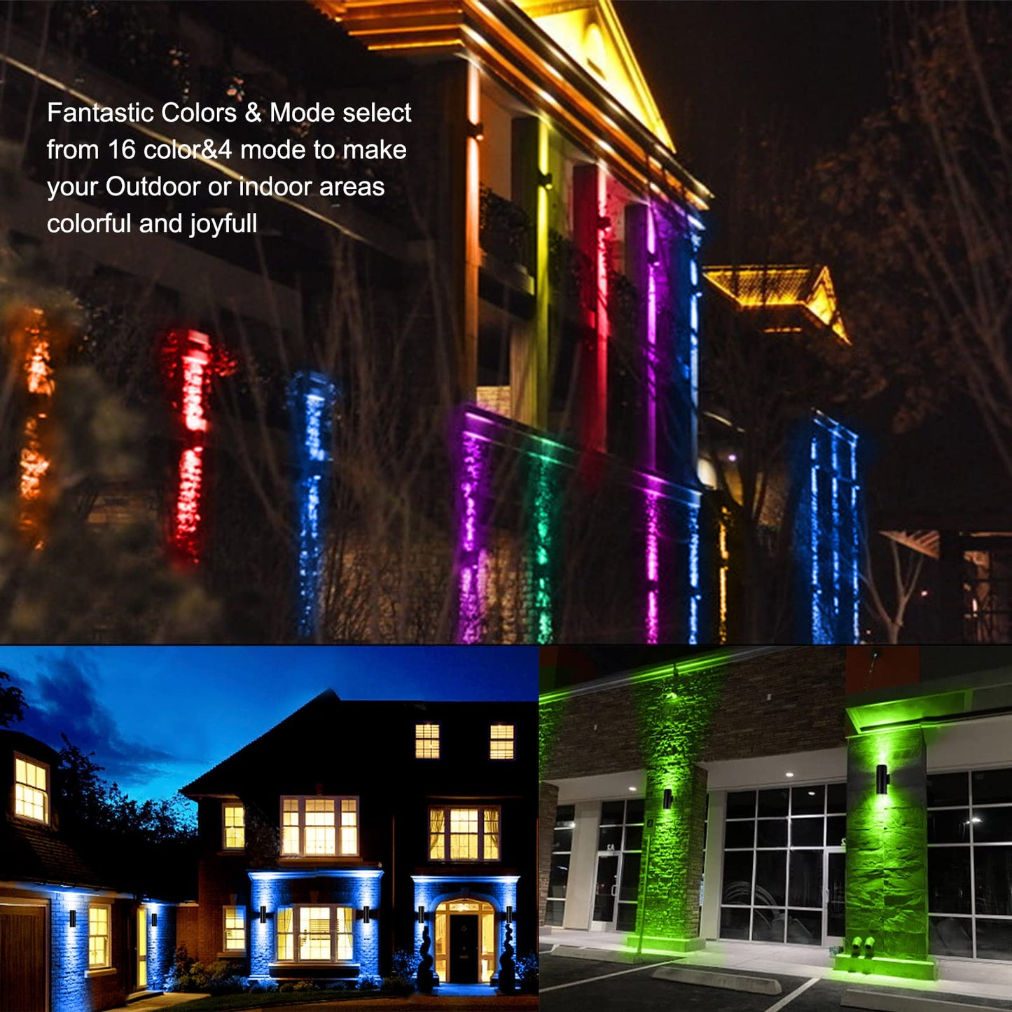 Yasotek RGBW Outdoor Wall Lights, IP65 Waterproof, 48W LED Landscape Lighting, RF Remote Control, Aluminum, 1 Pack