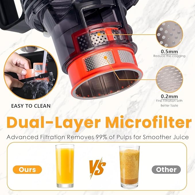Cold Press Juicer, 5.5inch Wide Feed Chute Juicer Machine, Slow Masticating Juicer for Whole Vegetables & Fruits, Gray