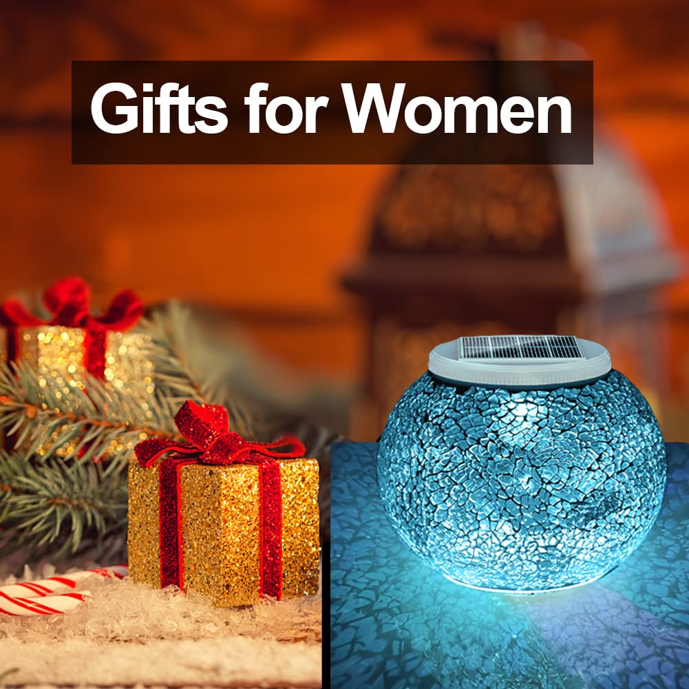 Aukora Solar Powered Glass Ball Garden Lights, Waterproof LED Night Light, Big Size, Cyan, Model AU-SOTABLE-01