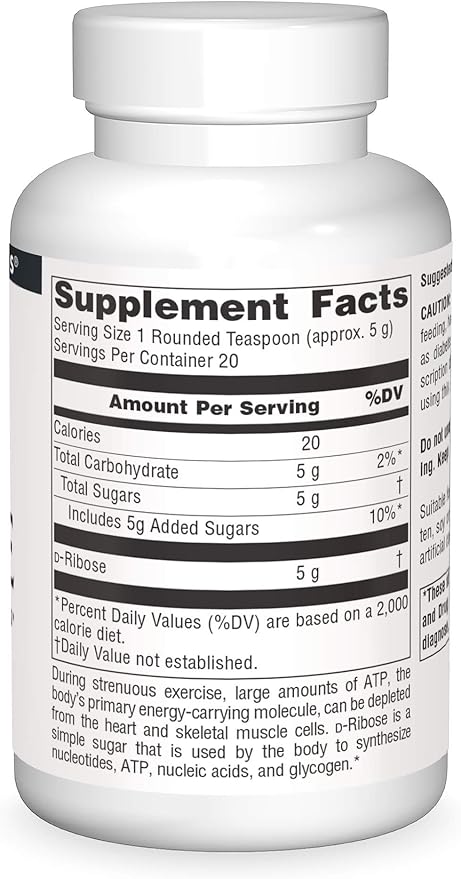 Source Naturals D-Ribose, Enhances ATP Energery* - 100 Grams Powder