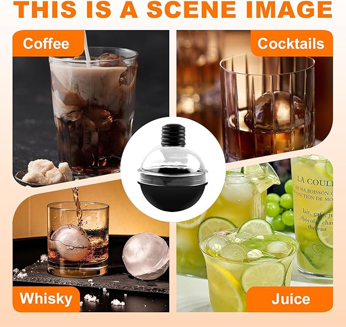Round Ice Cube Mold, 4Pcs Easy Filled and Emptied Without Touching the Ice, Ice Ball Maker Mold, Reusable Spherical Silicone, Used for Whisky, Cocktails, BPA Free