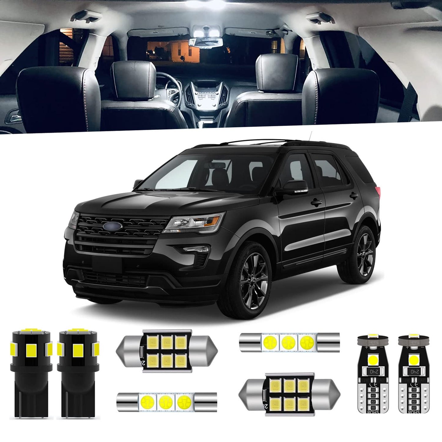 Endpage 11-Pieces Explorer Led Interior Light Kit For Ford Explorer 2011 2012 2013 2014 2015 2016 2017 2018 2019 2020 White 6000K Interior Led Lighting Package + License Plate Lights  Install Tool