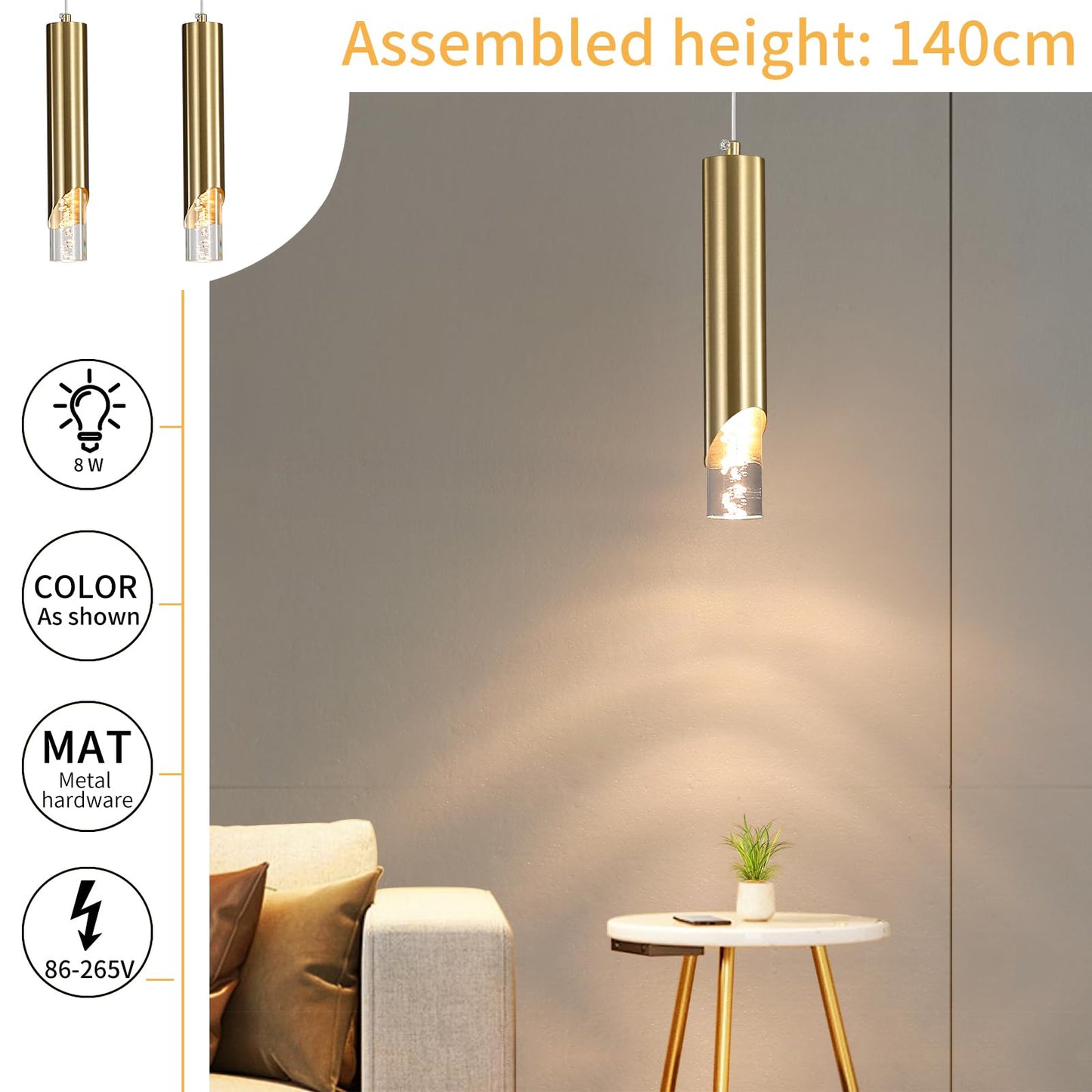 2 Pack Modern Gold Pendant Light Fixture  Acrylic Bubble Cylinder Hanging Lights  3 Color Temperatures  Minimalist Ceiling Chandelier Lighting For Dining Room  Bedroom  Hallway  Bar  Kitchen Island