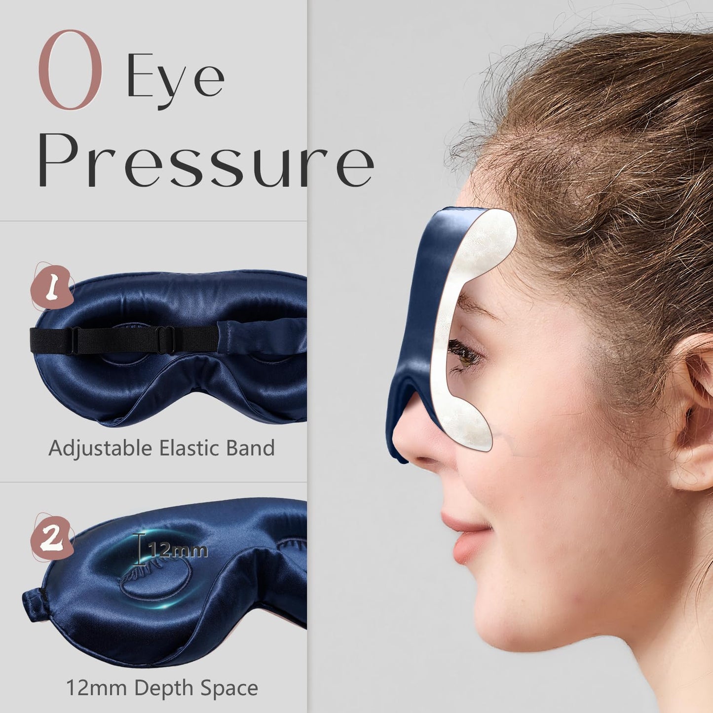 ZIMASILK Adjustable 22 Momme 100% Mulberry Silk Sleep Mask, Upgraded 3D Contoured Cup Eye Mask for Sleeping, Super Soft & Breathable Blindfold, Blackout for Deep Sleeping (Navy Blue)