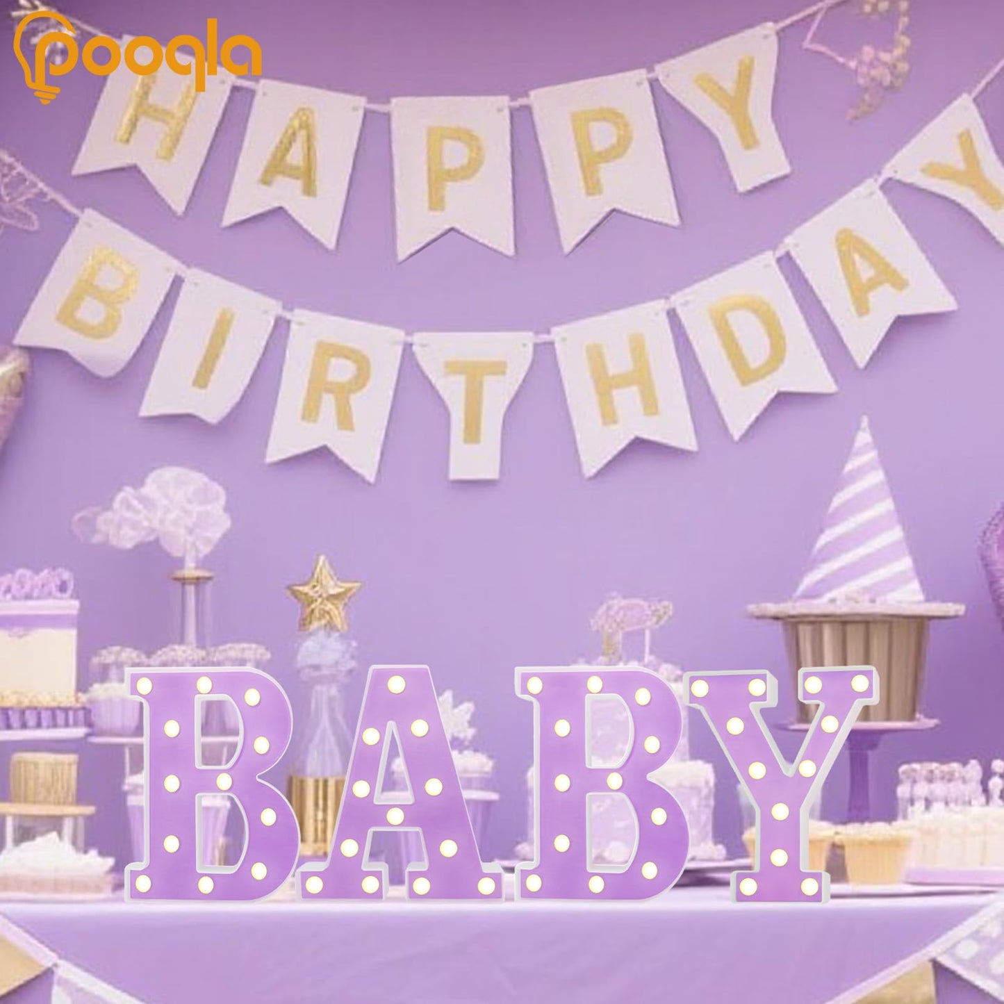Pooqla LED Letter Light Sign - Purple Alphabet Marquee Night Light for Parties and Weddings, Warm White LED, Home Decoration
