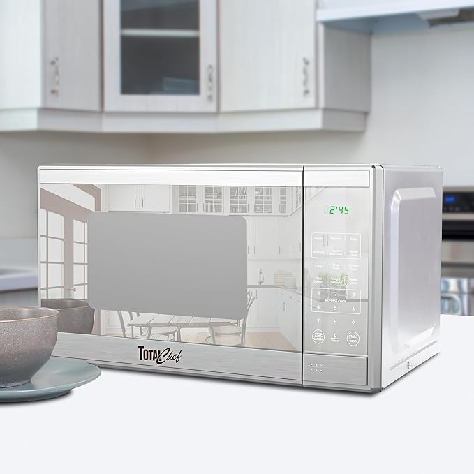 Total Chef 0.7 Cu Ft Microwave Oven - Countertop Small Kitchen Appliance, Stainless Steel Microwave with Digital Touch, Pre-Set Functions, 10” Turntable, 700 Watt