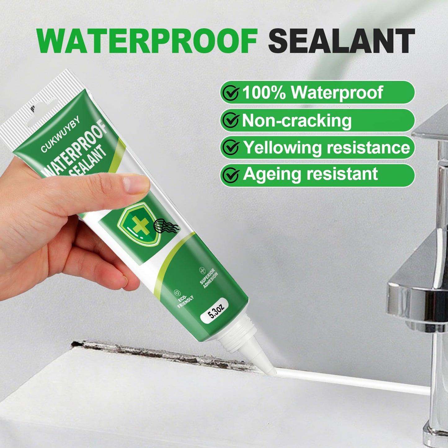 15.6 Oz Silicone Caulk (3 Pack 5.2 Oz) Squeeze Tube Waterproof Silicone Sealant for Kitchen Bathroom Stronger Adhesion White Caulk for Window Toilet Sink Caulking Sealant with Tape and Scraper