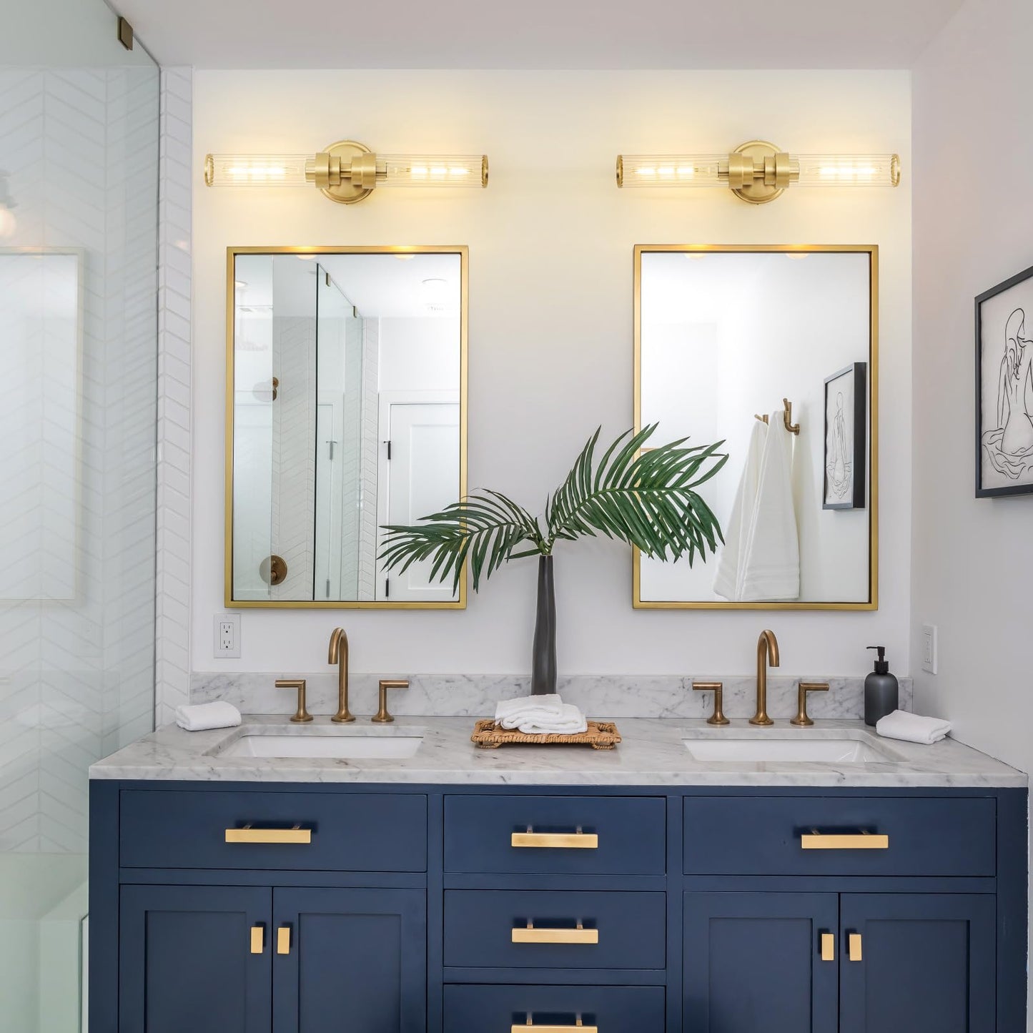 Vaziden Bathroom Light Fixtures  Gold Wall Sconce In Threaded Glass Vanity Lights 2 Pack  Modern Bathroom Vanity Light Up And Down Sconces Wall Lighting For Bathroom  Living Room - Bulb Not Included