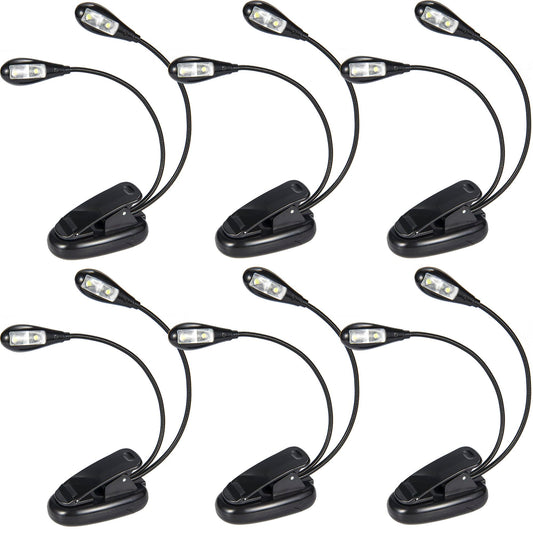 6Pack Music Stand Light Clip On Led Book Lights, Usb And Aaa Battery Operated, Reading Lamp In Bed, 2 Brightness Levels, Ideal F